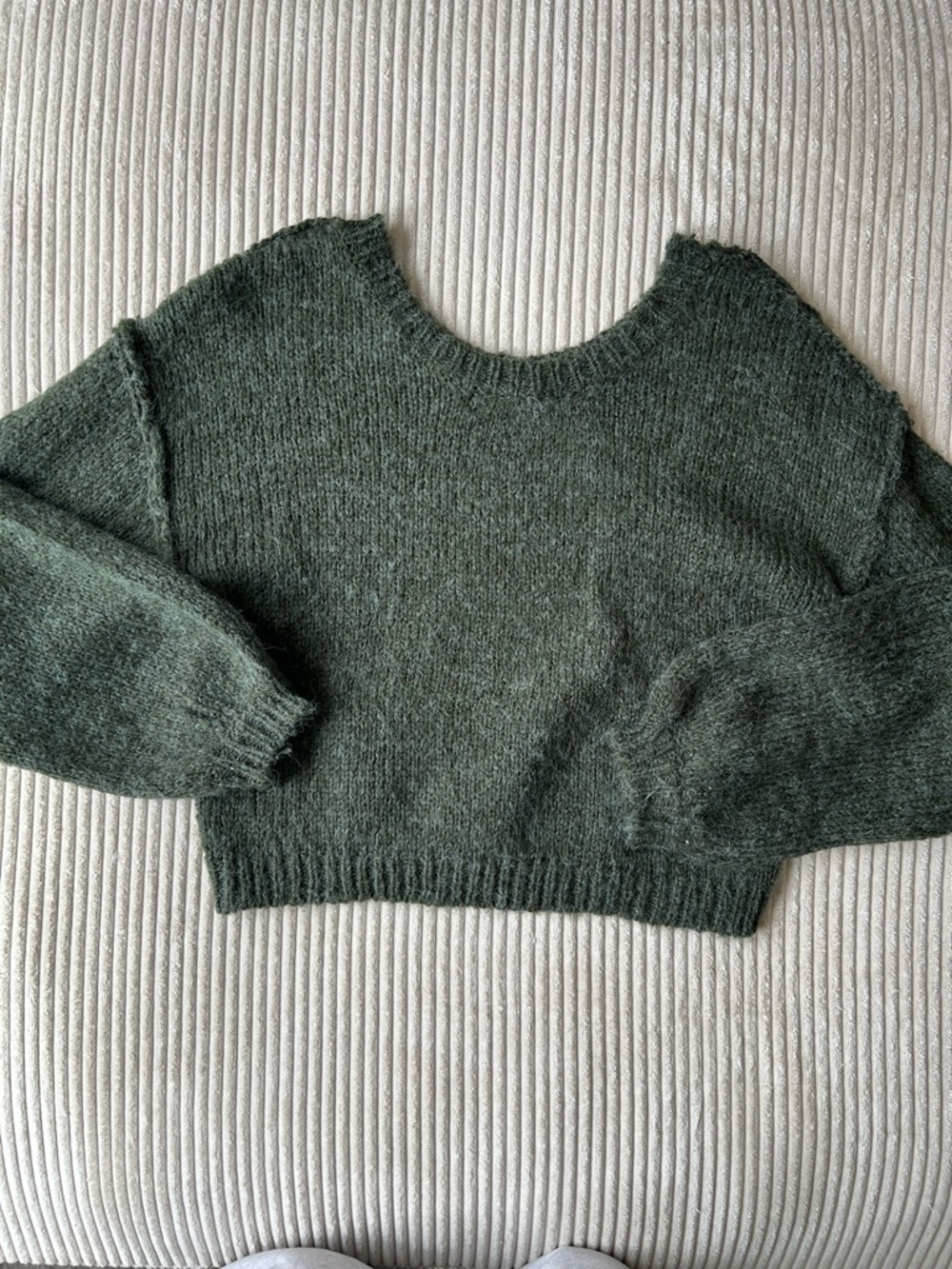 Lulu's Dark Forest Green Cropped Crewneck Sweater